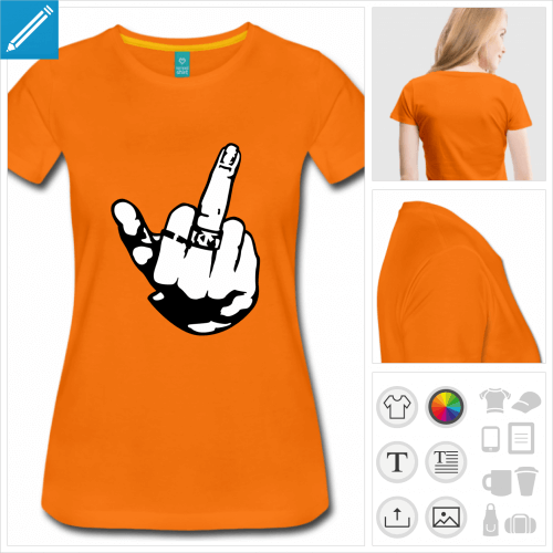 t-shirt orange doigt fuck personnalisable, impression à l'unité