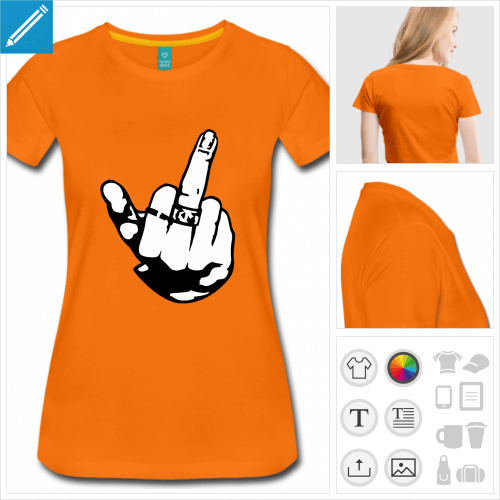 t-shirt orange doigt fuck personnalisable, impression  l'unit