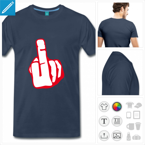 T-shirt picto de doigt d'honneur deux couleurs personnalisable.