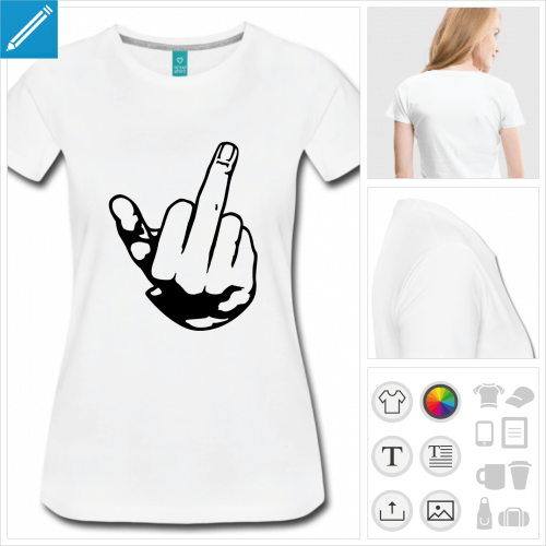 T-shirt doigt d'honneur simple pour femme, créez votre t-shirt doigt personnalisé.