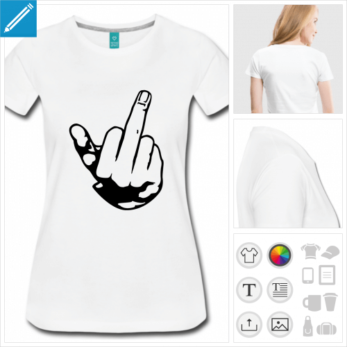 T-shirt doigt d'honneur simple pour femme, crez votre t-shirt doigt personnalis.