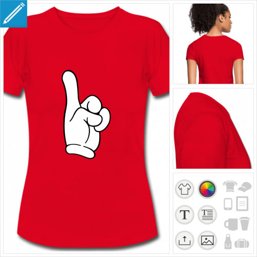 t-shirt rouge doigt point personnalisable, impression  l'unit