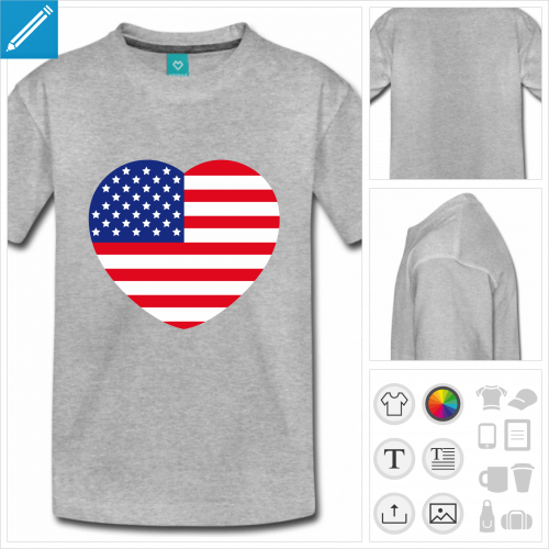 t-shirt manches courtes drapeau amricain  personnaliser en ligne