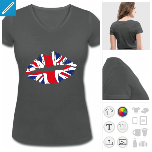 t-shirt simple angleterre personnalisable, impression  l'unit