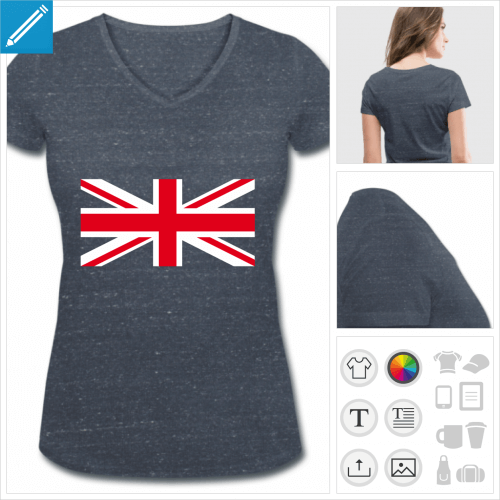 t-shirt femme col v union jack  personnaliser et imprimer en ligne