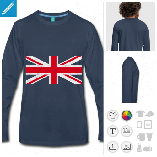 t-shirt manches longues drapeau anglais  imprimer en ligne