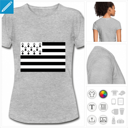 t-shirt blanc simple drapeau breton  personnaliser et imprimer en ligne