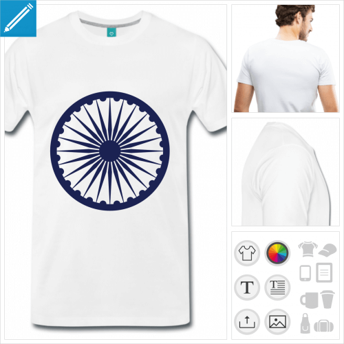 t-shirt blanc chakra personnalisable, impression  l'unit