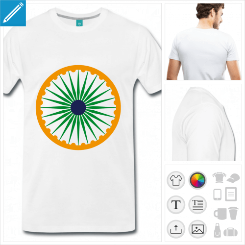 T-shirt drapeau indien avec chakra aux couleurs de l'inde,  personnaliser en ligne.