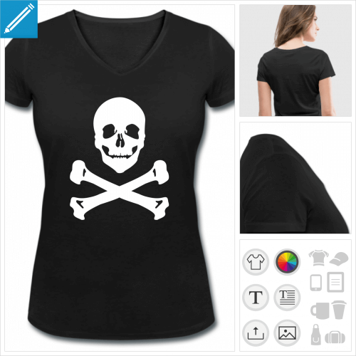 t-shirt drapeau pirate personnalisable, impression  l'unit