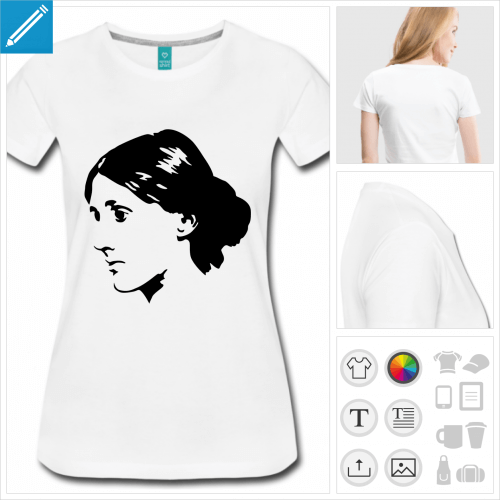 t-shirt femme Virginia Woolf personnalisable, impression à l'unité