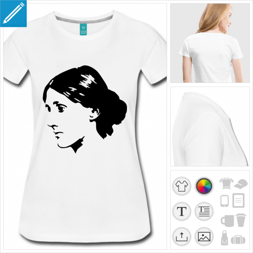 t-shirt femme Virginia Woolf personnalisable, impression  l'unit