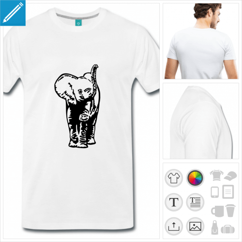 T-shirt lphant  personnaliser, lphanteau dessin de face.