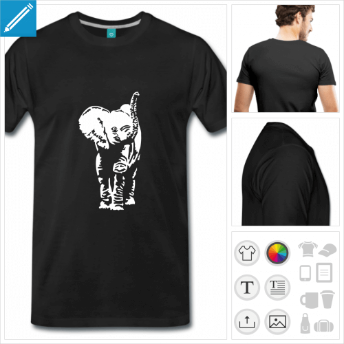 T-shirt lphant, bb lphant  imprimer en blanc sur noir, t-shirt personnalisable.