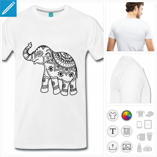 T-shirt lphant indien orn de dcorations, lphant en tracs fins  imprimer en ligne.