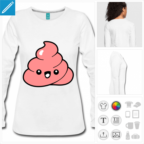 t-shirt manches longues emoji caca  personnaliser et imprimer en ligne