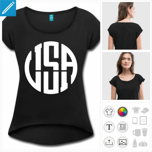 T-shirt pour femme personnalis USA avec coupe cropped et le devant plus court que le dos. Modle manches courtes.