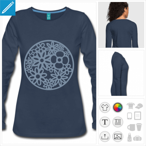 t-shirt bleu fleur  personnaliser en ligne