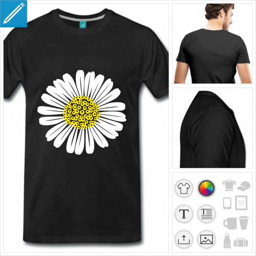 T-shirt fleur, marguerite aux couleurs personnalisables  imprimer en lligne.