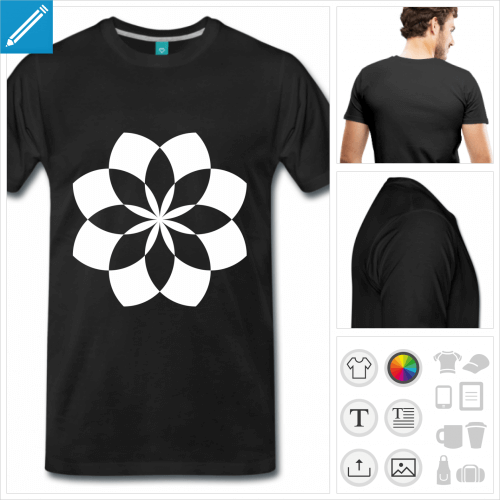 T-shirt fleur de lotus gomtrique, cercles entrecroiss formant un lotus personnalisable.