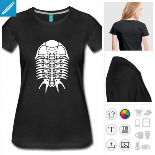 t-shirt noir trilobite  personnaliser, impression unique