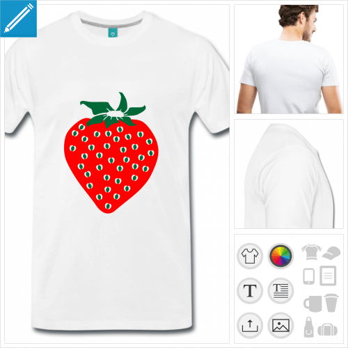 T-shirt fraise stylise rouge et verte,  imprimer en ligne.