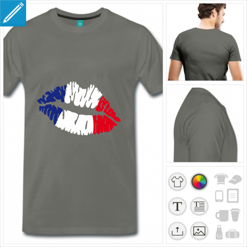 T-shirt France, lèvres aux couleurs de la France à personnaliser en ligne.