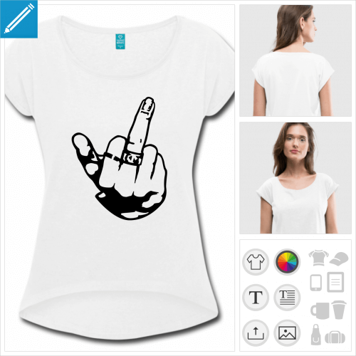 T-shirt doigt d'honneur femme orn de bagues  personnaliser en ligne.