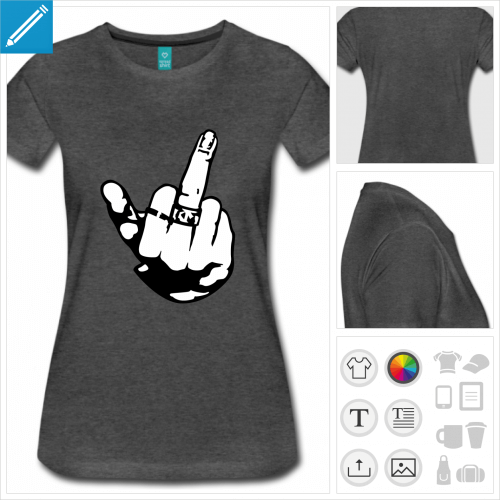 T-shirt fuck you, doigt de femme opaque orné de bagues à imprimer en ligne.