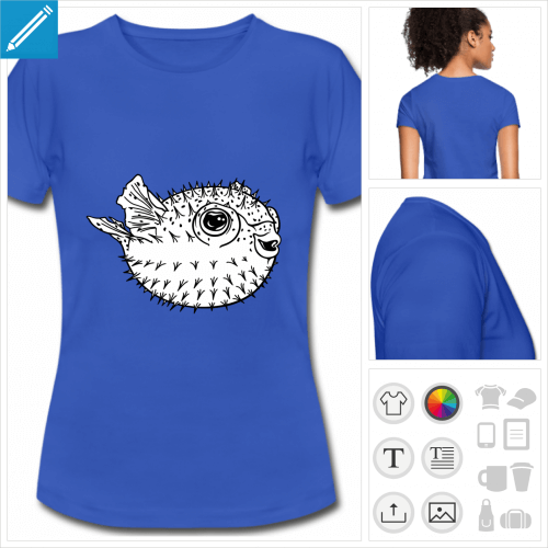 t-shirt femme poisson globe  imprimer en ligne