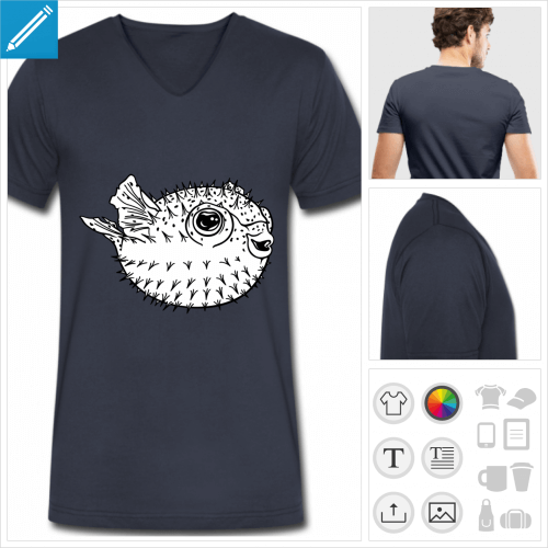 t-shirt bleu marine fugu  personnaliser et imprimer en ligne