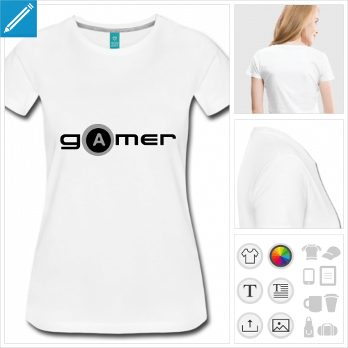 T-shirt gamer avec le a de gamer en forme de touche de manette,  imprimer en ligne.