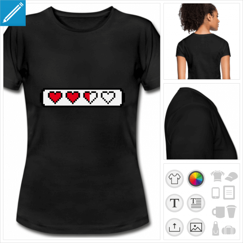 t-shirt manches courtes coeur pixel  crer soi-mme