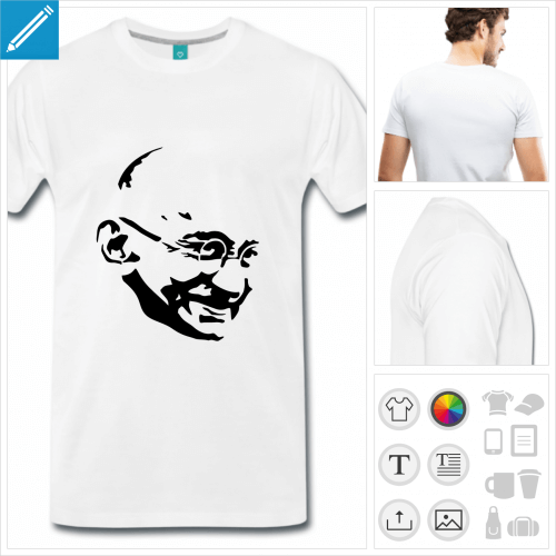 T-shirt Gandhi, portrait  personnaliser et imprimer en ligne.