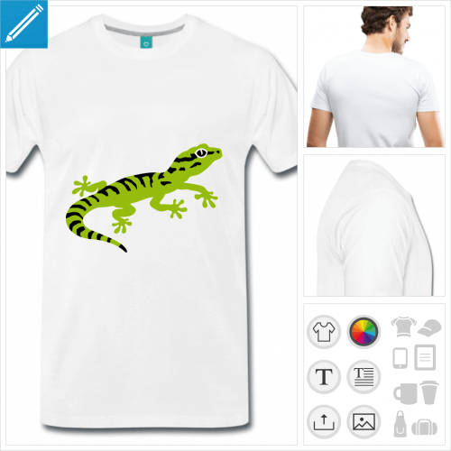 T-shirt gecko  rayures, couleurs personnalisables,  imprimer en ligne.