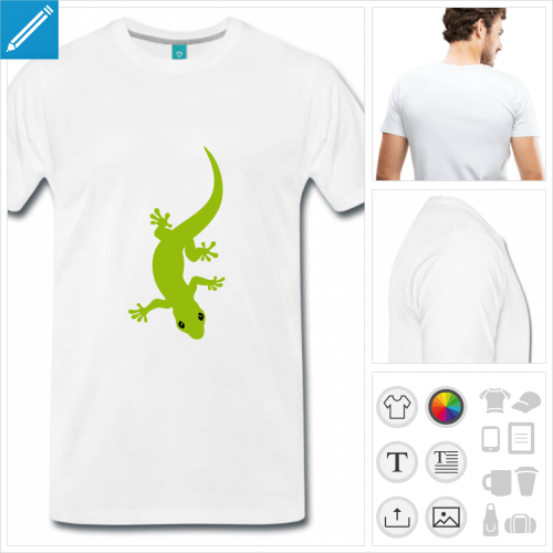 T-shirt gecko, reptile gecko ondulant dessin du dessus,  personnaliser et imprimer en ligne.