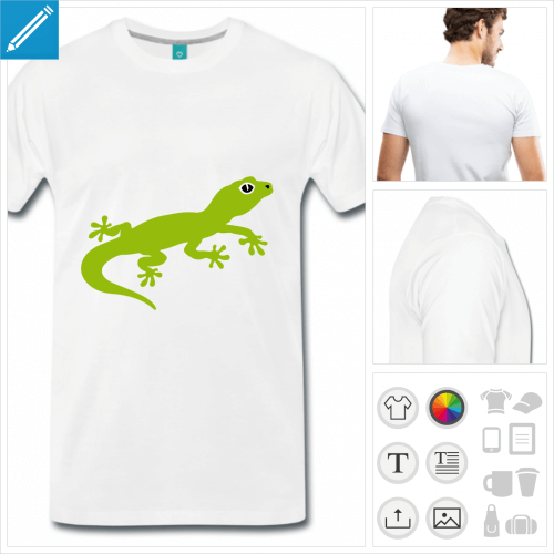 T-shirt gecko de profil, petit reptile  la couleur personnalisable  imprimer en ligne.
