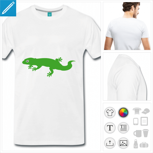 T-shirt gecko simple dessin de profil, aux couleurs personnalisables.