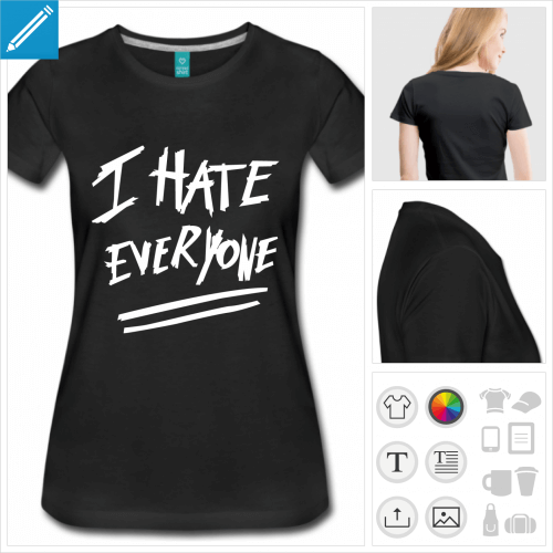 T-shirt hate, I hate everyone,  personnaliser et imprimer en ligne.