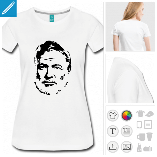 T-shirt Hemingway, portrait d'Ernest Hemingway une couleur  personnaliser et imprimer en ligne.