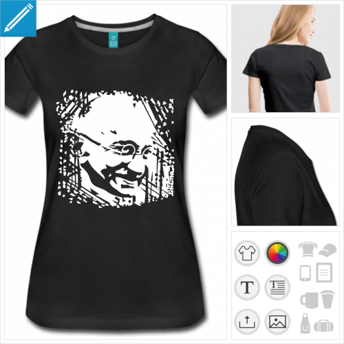t-shirt noir Gandhi  personnaliser, impression unique