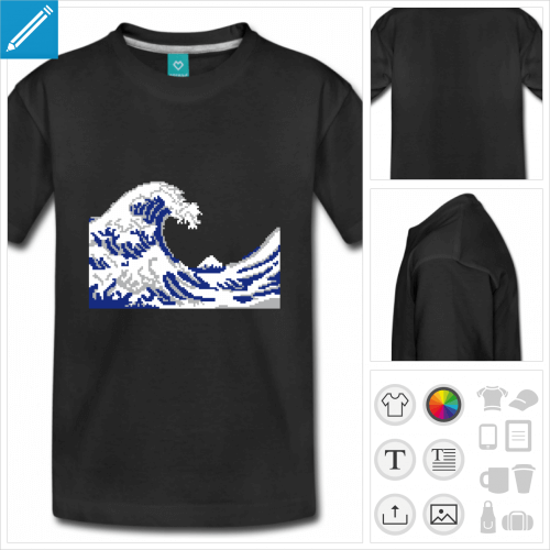 t-shirt bleu hokusai personnalisable