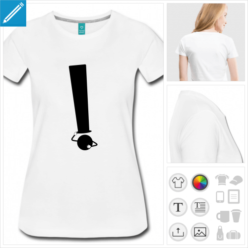 t-shirt manches courtes point d'exclamation personnalisable, impression  l'unit