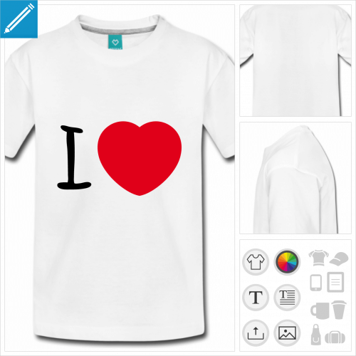 t-shirt pour ado coeur I love personnalisable, impression  l'unit