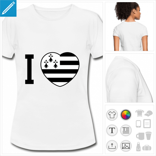 t-shirt blanc coeur drapeau breton  personnaliser et imprimer en ligne