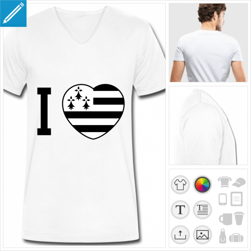 t-shirt simple coeur drapeau breton  personnaliser et imprimer en ligne