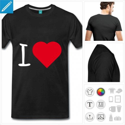 T-shirt I love cur  complter avec son texte.