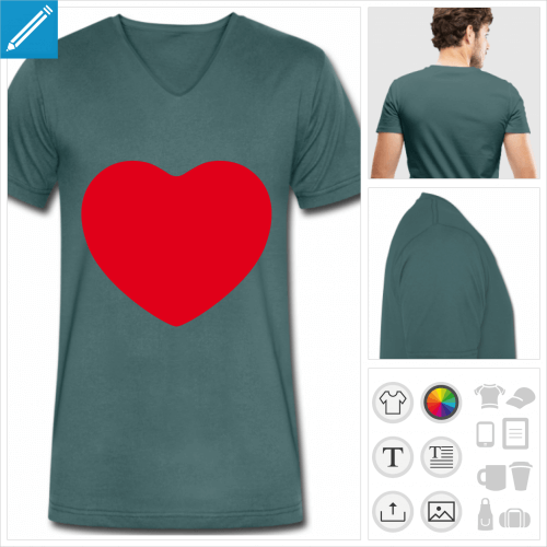 t-shirt col v coeur  personnaliser en ligne