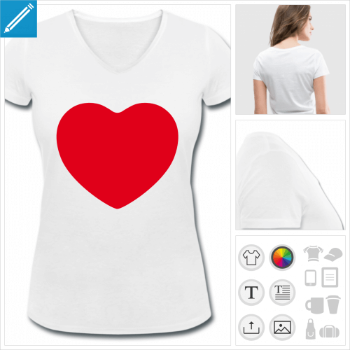 t-shirt I love personnalisable, impression  l'unit