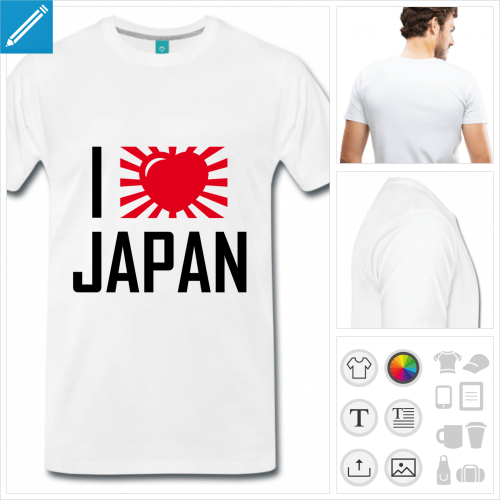 T-shirt I love Japoan avec cur entour de rayons anime.